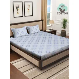 Klotthe Blue 400 TC Cotton Double Book Fold Bedsheet with 2 Pillow Covers-picture-28