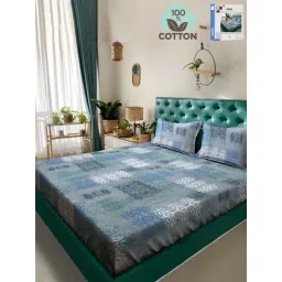 Klotthe Blue 400 TC Cotton Double Book Fold Bedsheet with 2 Pillow Covers-picture-25