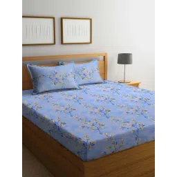 Klotthe Blue 400 TC Cotton Double Elastic Bedsheet with 2 Pillow Covers-picture-19