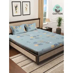 Klotthe Blue 400 TC Cotton Double Elastic Bedsheet with 2 Pillow Covers-picture-20