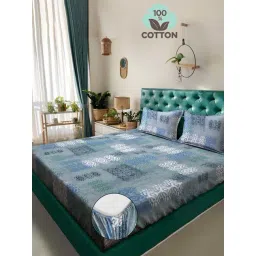 Klotthe Blue 400 TC Cotton Double Elastic Bedsheet with 2 Pillow Covers-picture-18