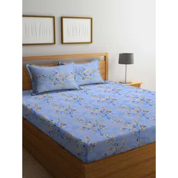 KLOTTHE Blue & Brown Floral-Printed Pure Cotton 400 TC King Bedsheet With 2 Pillow Covers-image-28