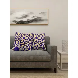 Klotthe Blue & Gold Cotton Silk Cushion Covers - Set of 2-image-3