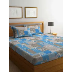 Klotthe Blue & Grey 400 TC Cotton Double Elastic Bedsheet with 2 Pillow Covers-picture-29