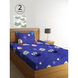 KLOTTHE Blue & Grey Graphic 210 TC 2 Single Bedsheet with 2 Pillow Covers-picture-34
