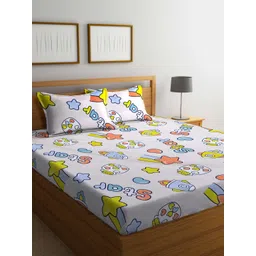 KLOTTHE Blue & Orange Printed 300 TC Double King Bed Bedsheet With 2 Pillow-picture-16
