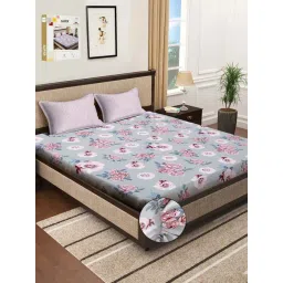 Klotthe Blue & Pink 300 TC Polycotton Double Elastic Book Fold Bedsheet with 2 Pillow Covers-picture-22