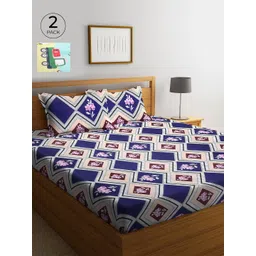 KLOTTHE Blue & Pink Geometric 210 TC Cotton 2 King Bedsheet with 4 Pillow Covers-picture-12