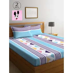 KLOTTHE Blue & Pink Geometric 210 TC Set of 2 King Bedsheet with 4 Pillow Covers-image-14