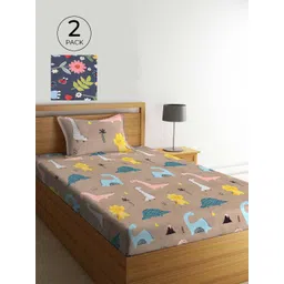 KLOTTHE Blue & Taupe Floral 210 TC 2 Single Bedsheet with 2 Pillow Covers-picture-39