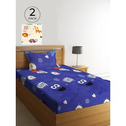 KLOTTHE Blue & White Cartoon Characters 210 TC 2 Single Bedsheet with 2 Pillow Covers-image-15