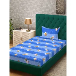 KLOTTHE Blue & White Cartoon Printed Pure Cotton 400 TC Single Bedsheet Set 2.25m x 1.50m-picture-54