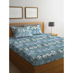 KLOTTHE Blue & White Floral 300 TC Super King Double Bedsheet With 2 Pillow Covers-image-12