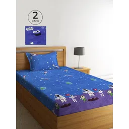 KLOTTHE Blue & White Graphic 210 TC Polycotton 2 Single Bedsheet with 2 Pillow Covers-image-8