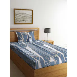 KLOTTHE Blue & White Printed Fitted 300TC Fitted Single Bedsheet With 1 Pillow Cover-picture-24