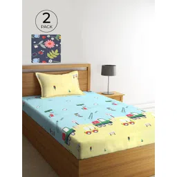 KLOTTHE Blue & Yellow Floral 210 TC 2 Single Bedsheet with 2 Pillow Covers-image-14