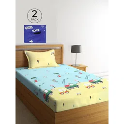 KLOTTHE Blue & Yellow Graphic 210 TC Polycotton 2 Single Bedsheet with 2 Pillow Covers-image-7