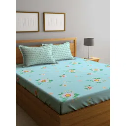 Klotthe Blue Cotton Blend 300 TC Double Bedsheet With 2 Pillow Covers-image-44