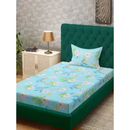 Klotthe Blue Cotton Blend 300 TC Single Bedsheet With 1 Pillow Cover-picture-36