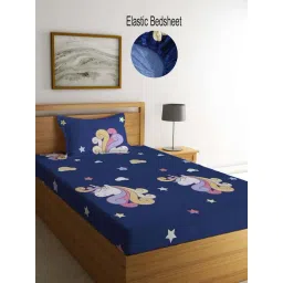 Klotthe Blue Cotton Blend 300 TC Single Elastic Bedsheet With 1 Pillow Cover-picture-27