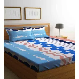 klotthe Blue Floral 300 Tc Cotton Blend King Sized Bed Sheets With 2 Pillow Covers-picture-37