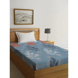 KLOTTHE Blue Floral Printed 300 TC Fitted Single Bedsheet & Pillow Cover-picture-17