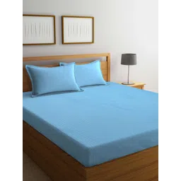 KLOTTHE Blue Striped 300 TC Super King Double Bedsheet with 2 Pillow Covers-image-19