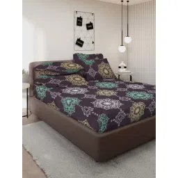 Klotthe Brown 300 TC Polycotton Double Bedsheet with 4 Pillow Covers-picture-42