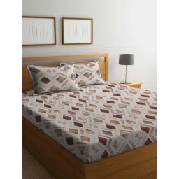 Klotthe Brown 400 TC Cotton Double Elastic Bedsheet with 2 Pillow Covers-picture-24