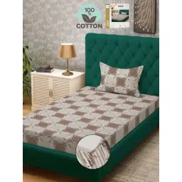 Klotthe Brown 400 TC Cotton Single Elastic Book Fold Bedsheet with Pillow Cover-picture-11