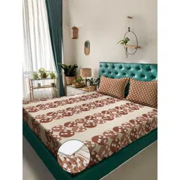 KLOTTHE Brown & Beige Floral Pure Cotton 400 TC Fitted Double King Bedsheet Set-2.5mX2.25m-picture-32