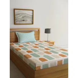 KLOTTHE Brown & Green Printed 300 TC Single Bedsheet & 1 Pillow Cover-picture-20