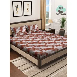 KLOTTHE Brown Printed Cotton 400 TC Super King Double Bedsheet With 2 Pillow Covers-picture-28