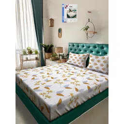 KLOTTHE Cream And Blue Floral Printed Cotton 400 TC Double Bedsheet Set 2.50 m x 2.20 m-image-49