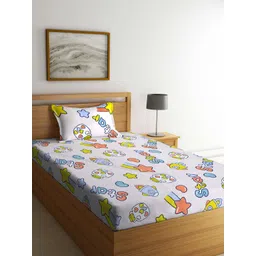KLOTTHE Cream & Yellow Printed 300 TC Single Bed Bedsheet With 1 Pillow Cover-picture-15
