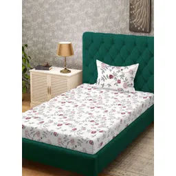 KLOTTHE Cream-Coloured & Pink Floral Printed 300 TC Single Bedsheet Set 2.25 x 1.50 m-picture-16