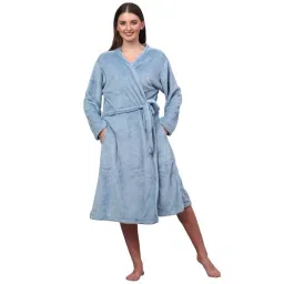 Klotthe Embellished Blue 210 GSM Cotton Bath Robe with Belt-picture-26