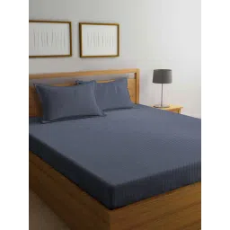 Klotthe Embellished Grey 300 TC Cotton Blend Double Book Fold Fitted Sheet with 2 Pillow Covers-picture-30