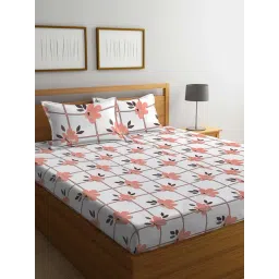 Klotthe Floral Peach 300 TC Cotton Blend King Bed Sheet with 2 Pillow Covers-picture-10