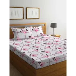 Klotthe Floral Pink 300 TC Cotton Blend King Bed Sheet with 2 Pillow Covers-picture-38