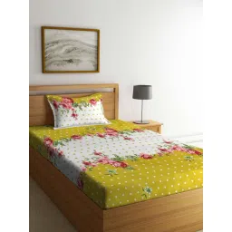 Klotthe Floral White & Yellow 300 TC Cotton Blend Single Bed Sheet with Pillow Cover-picture-30