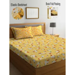 Klotthe Floral Yellow 300 TC Cotton Blend Double Bed Sheet with 2 Pillow Covers-picture-17