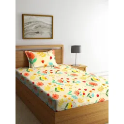 Klotthe Floral Yellow & Orange 300 TC Cotton Single Bedsheet with 1 Pillow Cover-picture-11