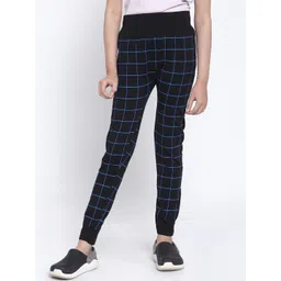 KLOTTHE Girls Black & Blue Checked Slim-Fit Ankle-Length Treggings-picture-53