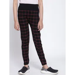 KLOTTHE Girls Black & Pink Checked Slim-Fit Treggings-picture-32