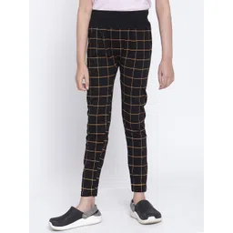 KLOTTHE Girls Black & Yellow Checked Slim-Fit Ankle-Length Treggings-picture-40