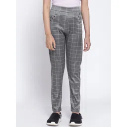 KLOTTHE Girls Grey & White Checked Slim-Fit Ankle-Length Treggings-picture-34