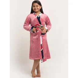 KLOTTHE Girls Pink Printed Woolen Bath Robe-picture-32