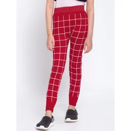 KLOTTHE Girls Red & White Checked Slim-Fit Ankle-Length Treggings-picture-24