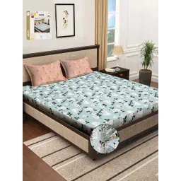 Klotthe Green 300 TC Polycotton Double Elastic Book Fold Bedsheet with 2 Pillow Covers-picture-13